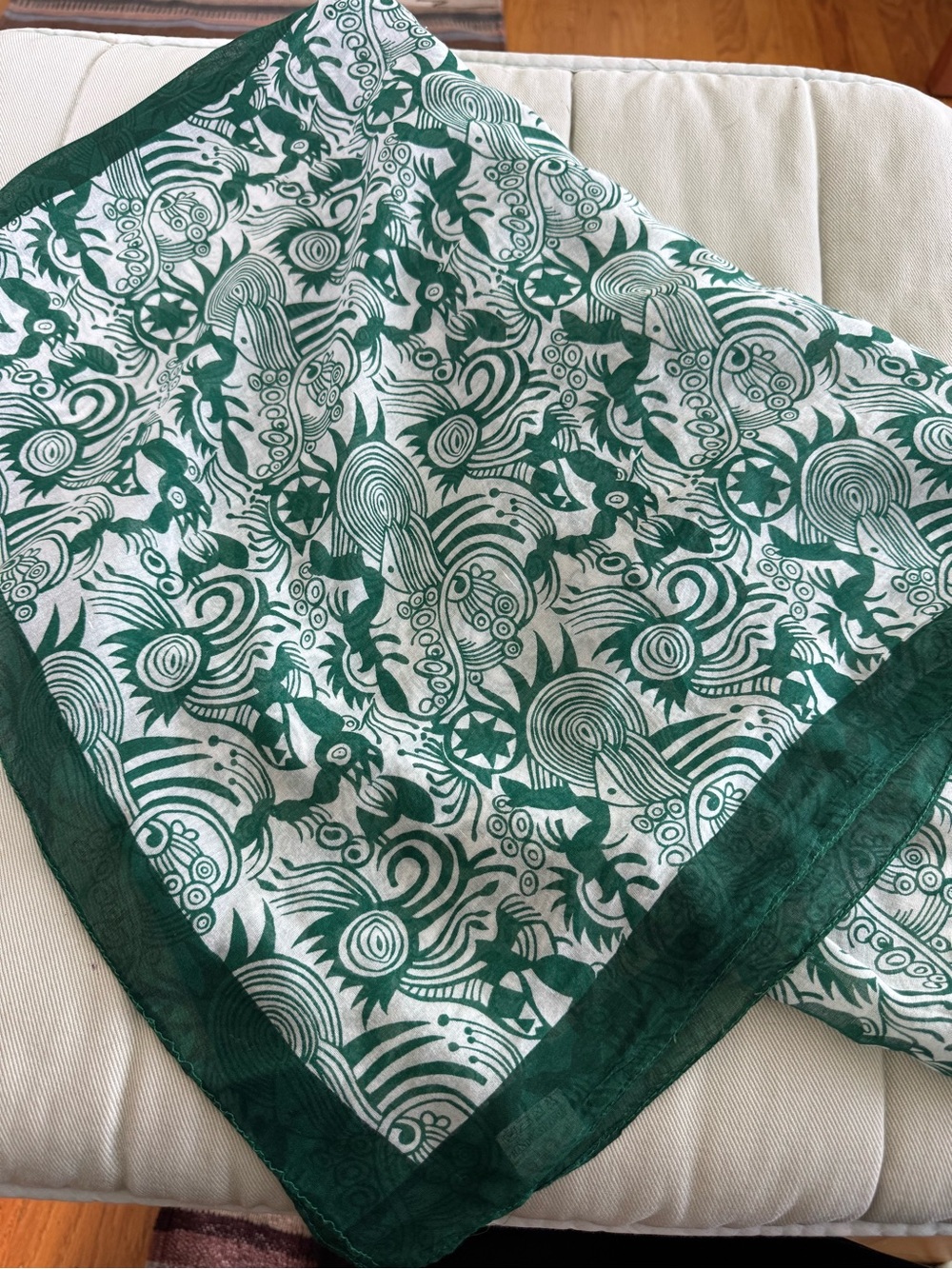 Green and White Printed Scarf